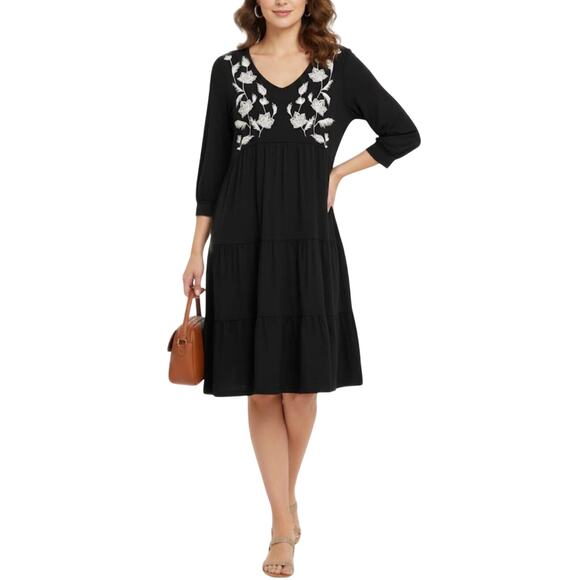 Cupio Dresses & Skirts - Chic Cupio Black Dress with Elegant White & Cream Embroidery - Women's XL